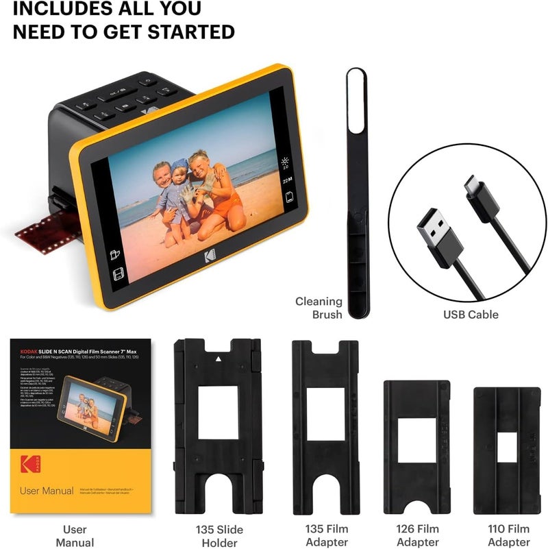 Kodak Kodak Slide N Scan Digital Film Scanner 7 Screen  Negative Film and Slide Digitzer Convert Color  BW Negatives  35mm 126mm 110 mm Film to 22MP JPEGs with 64GB SD Card  Card Reader  - Image 5