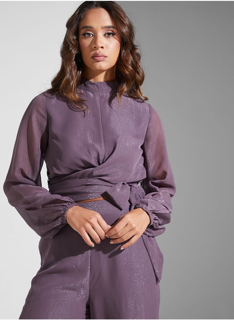 FabAlley - Tie Detail Top & Pants Set - Image 1