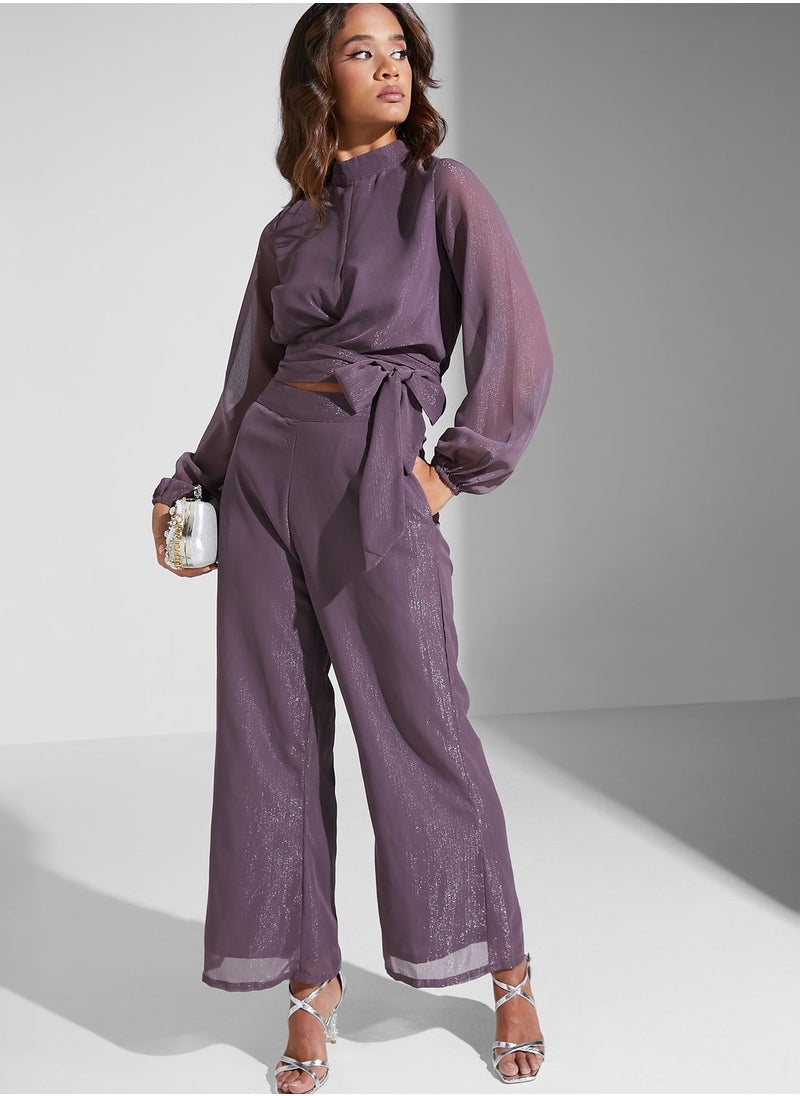 FabAlley - Tie Detail Top & Pants Set - Image 1