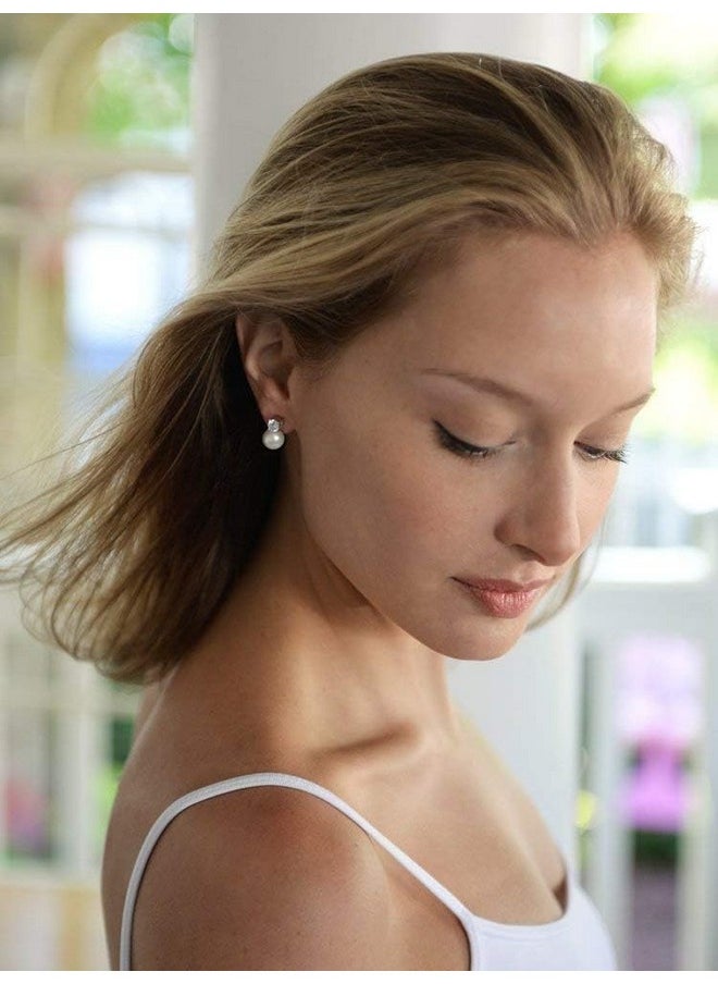 Mariell - White Pearl Bridal Earrings With Cubic Zirconia Crystal Top, 9Mm White Pearl Stud Earring, Perfect For Brides, Bridesmaids, Wedding Party And Everyday Wear - Image 1