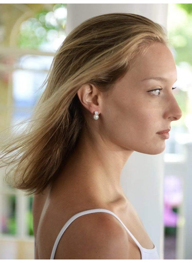 Mariell - White Pearl Bridal Earrings With Cubic Zirconia Crystal Top, 9Mm White Pearl Stud Earring, Perfect For Brides, Bridesmaids, Wedding Party And Everyday Wear - Image 1