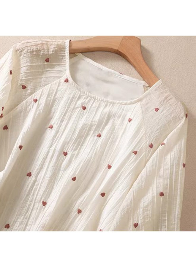 XINYANG With Anti-show Lining】floral Love Print Blouse Women 2025 Summer Textured Crinkle Lantern Sleeve Top - Image 4