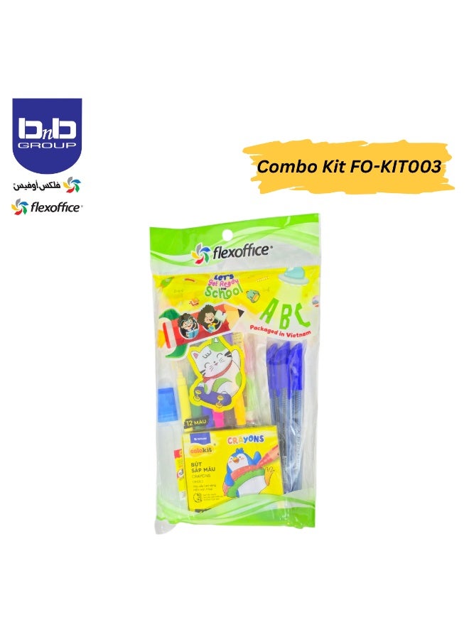 FLEXOFFICE Art Supplies, Combo Kit with 6 pcs pencil,2 pcs eraser,2 pcs pencil sharpener,4 pcs smooth ink pen,1 pc ruler,1 pc glue,1 set fibre pen,1 set crayon Deluxe Colouring Art Set Accessories, Easy to Carry, Ideal Gift for Beginners and Kids Aged 3+ - Image 1