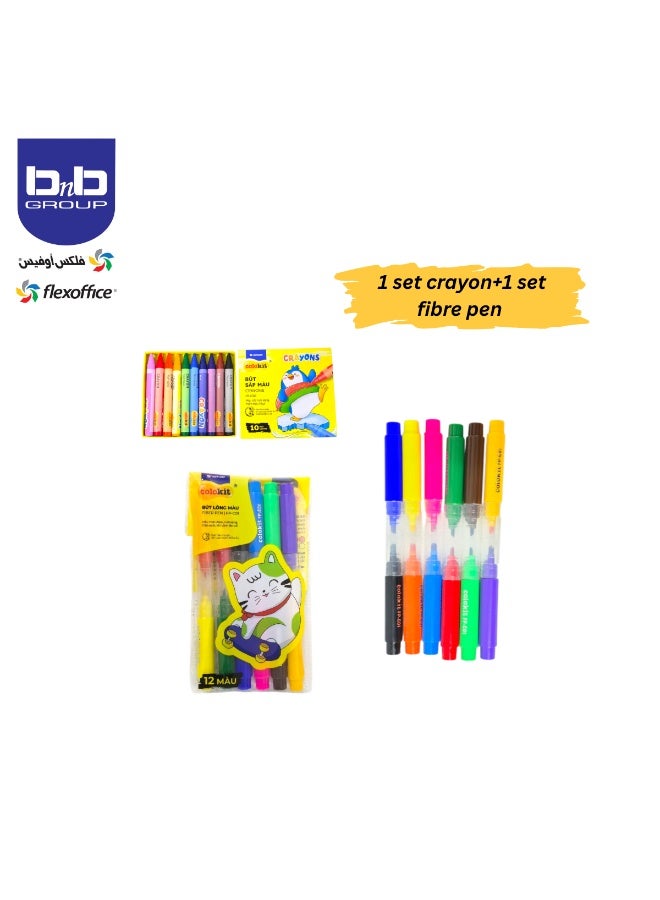 FLEXOFFICE Art Supplies, Combo Kit with 6 pcs pencil,2 pcs eraser,2 pcs pencil sharpener,4 pcs smooth ink pen,1 pc ruler,1 pc glue,1 set fibre pen,1 set crayon Deluxe Colouring Art Set Accessories, Easy to Carry, Ideal Gift for Beginners and Kids Aged 3+ - Image 2