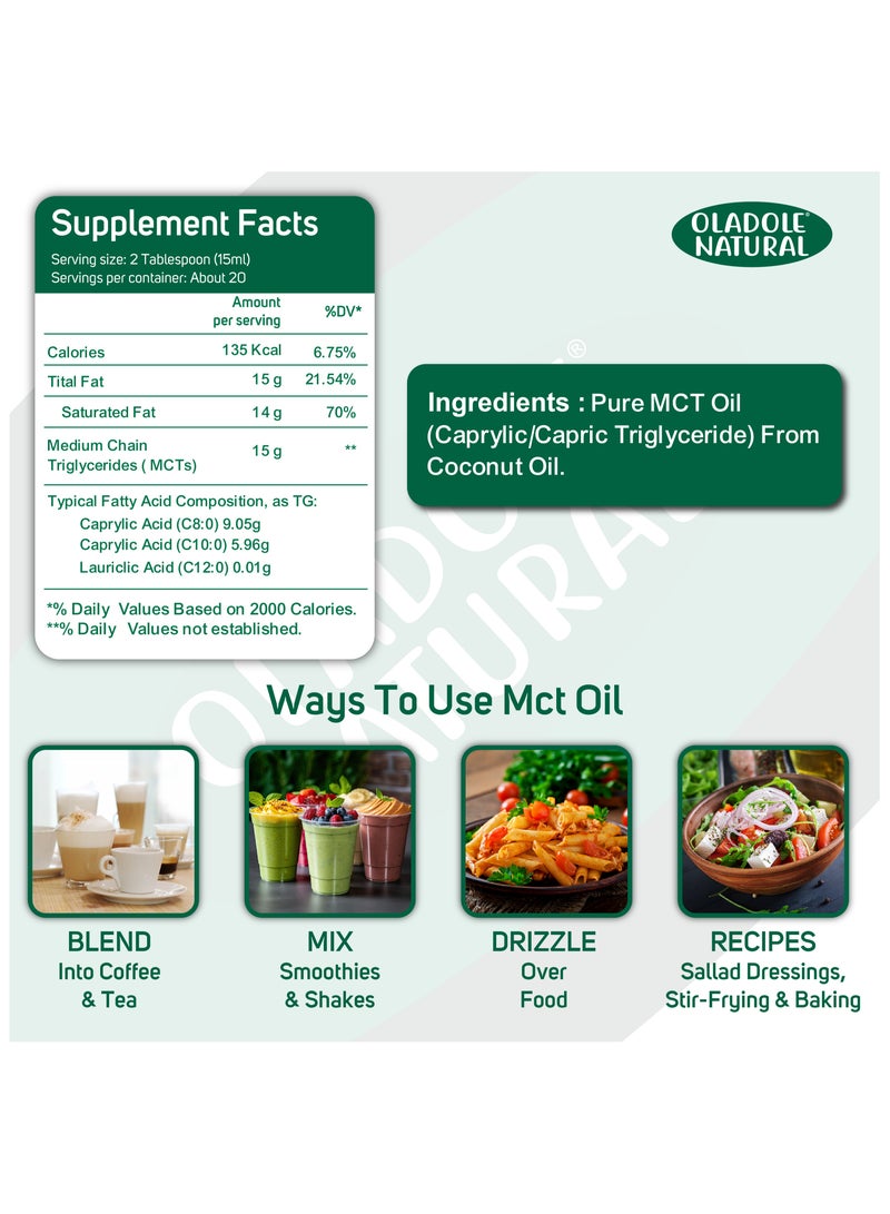 Oladole Natural Organic MCT Oil 300ml - Pure, Unflavored from Coconut - Image 3