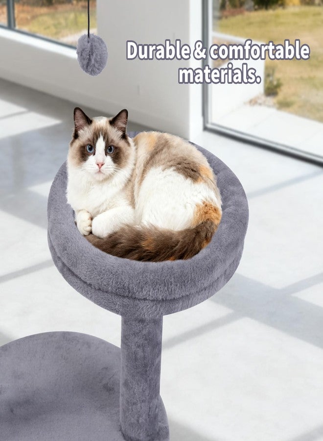 AIWIKIDE 24" Scratching Post, Interactive Cat Scratcher, with Perch & Plush Toy, Sturdy Weighted Base, Grey - Image 5