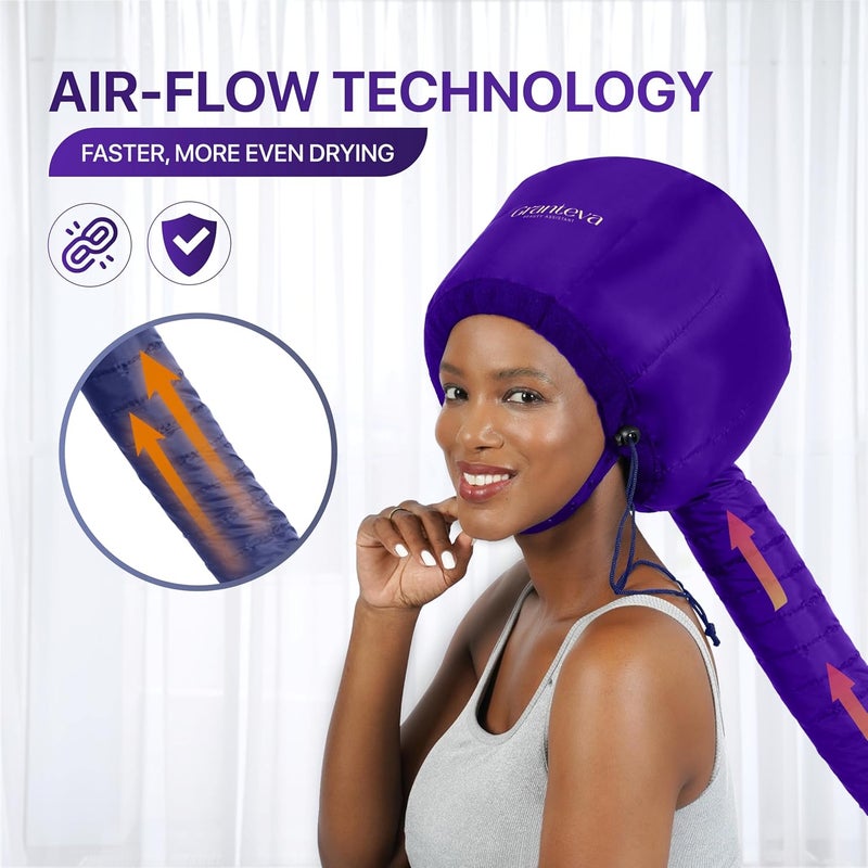 Granteva Bonnet Hair Dryer Attachment w/A Headband Integrated That Reduces Heat Around Ears & Neck - Diffuser Cap for Hair Dryer Curly Hair, Speeds Up Drying Time, Deep Conditioning at Home - Large (Purple) - Image 3