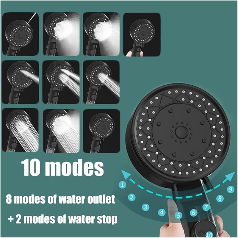 High Pressure Handheld Shower Head 10 Spray Modes Water Saving Black Shower Head - Image 4