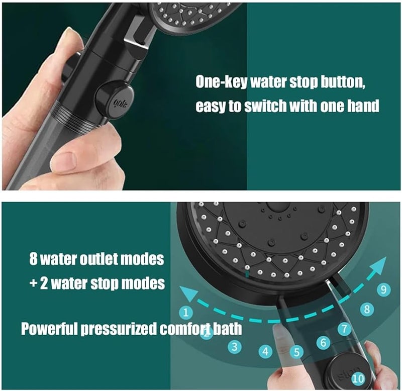 High Pressure Handheld Shower Head 10 Spray Modes Water Saving Black Shower Head - Image 3