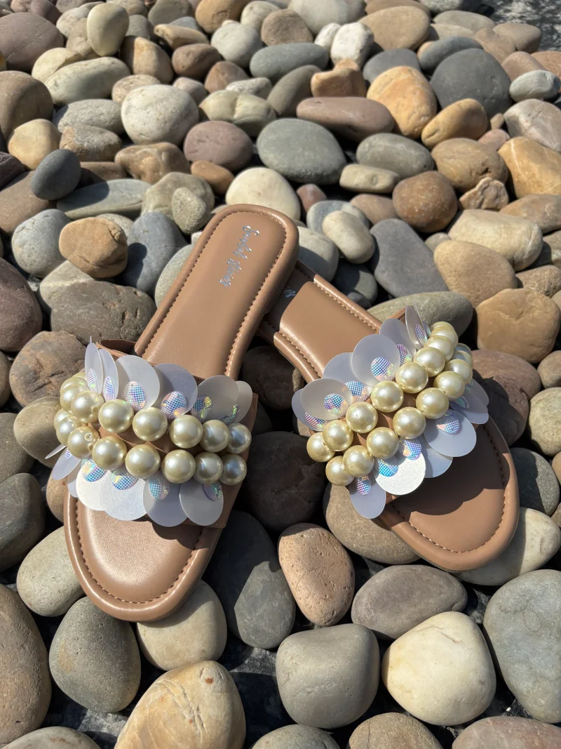 Sandal Stories Beige Pearl Flats for Women