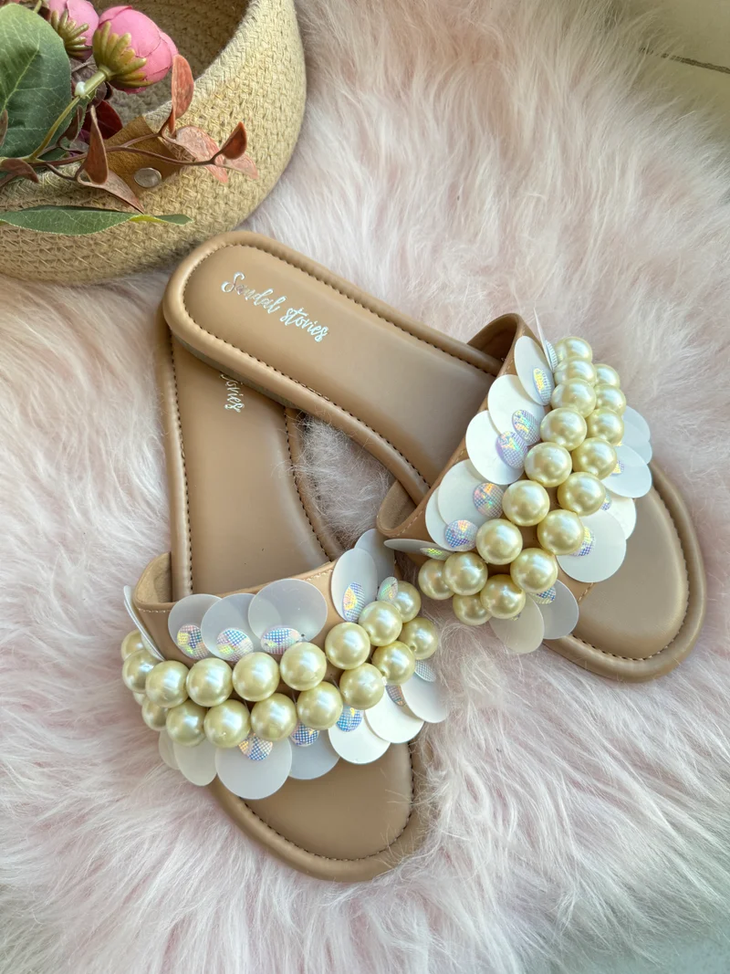 Sandal Stories Beige Pearl Flats for Women
