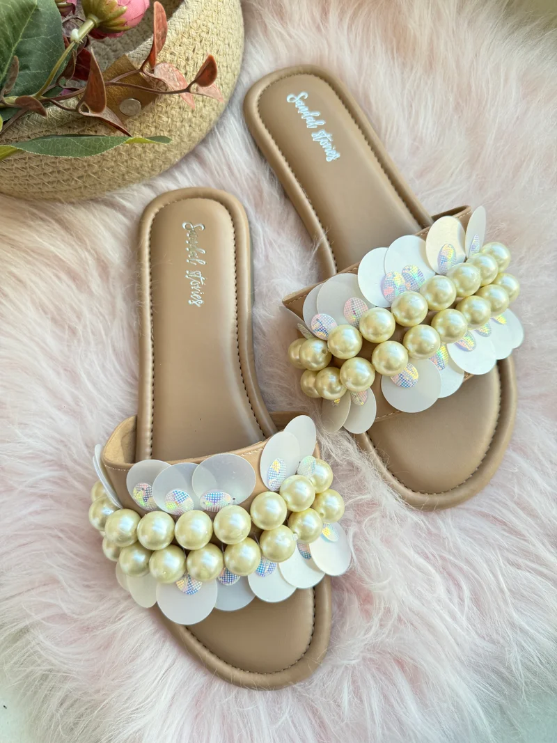 Sandal Stories Beige Pearl Flats for Women
