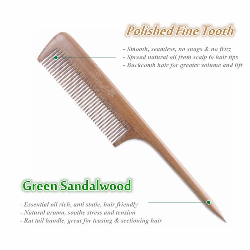 Breezelike Hair Combs - Sandalwood Fine Tooth Comb - No static Natural Aroma Wooden Tail Comb for Women - Image 3