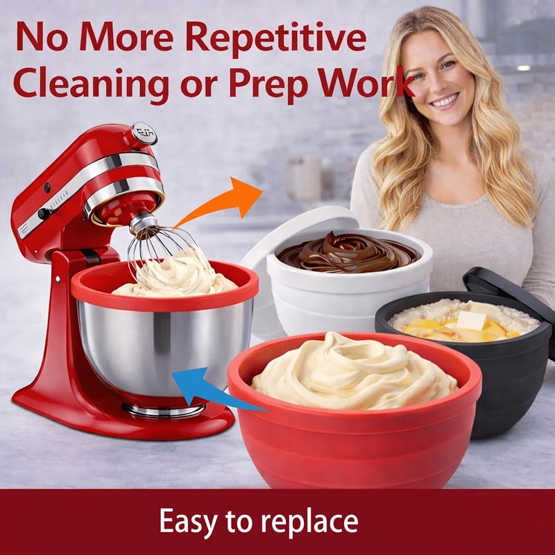 Red Collapsible Silicone Mixer Liner Bowl Cover with Lid for Tilt Head 5 Quart Mixers - Image 4