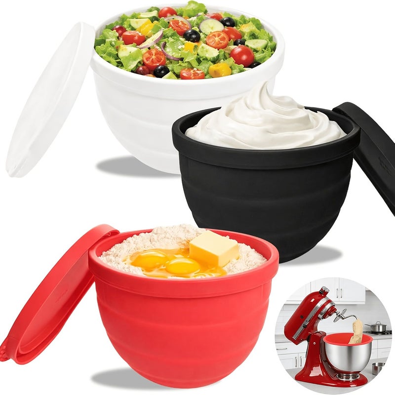 Red Collapsible Silicone Mixer Liner Bowl Cover with Lid for Tilt Head 5 Quart Mixers - Image 1