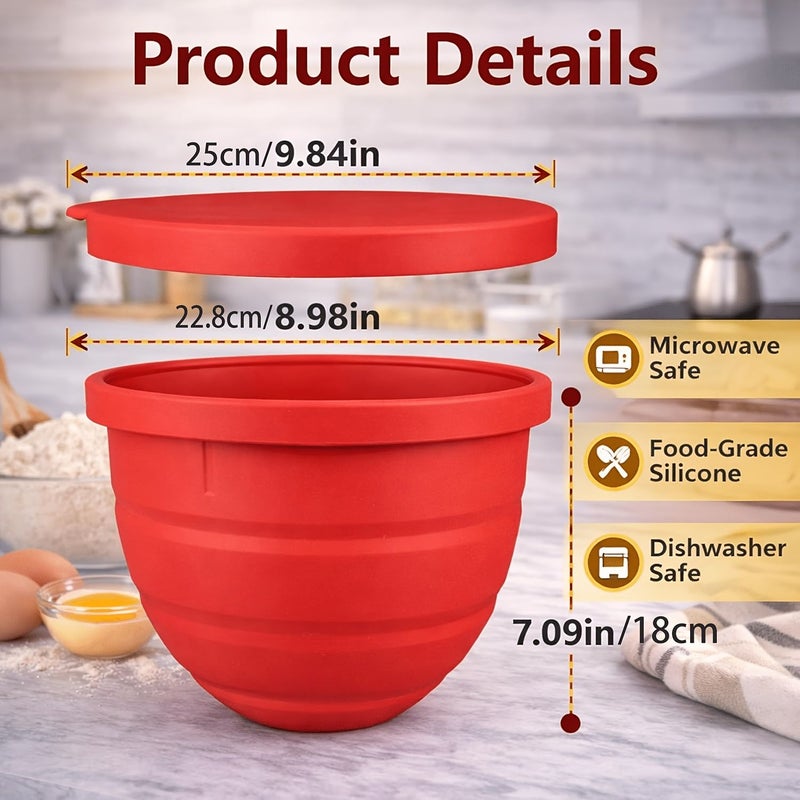 Red Collapsible Silicone Mixer Liner Bowl Cover with Lid for Tilt Head 5 Quart Mixers - Image 2