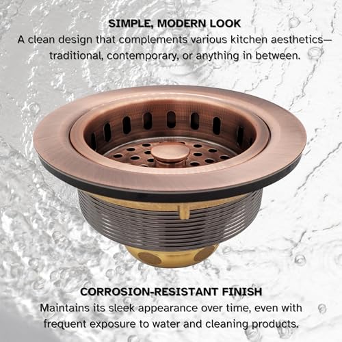Westbrass D214-11 3-1/2" Post Style Large Kitchen Sink Basket Strainer, Antique Copper - Image 4