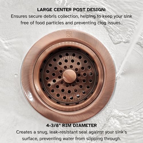 Westbrass D214-11 3-1/2" Post Style Large Kitchen Sink Basket Strainer, Antique Copper - Image 5