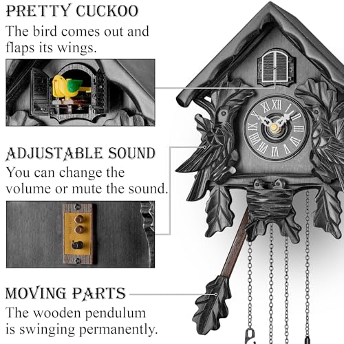 TIMEGEAR Cuckoo Clock with Night Mode, Singing Bird, Wooden Decorations and Swinging Pendulum - Image 3