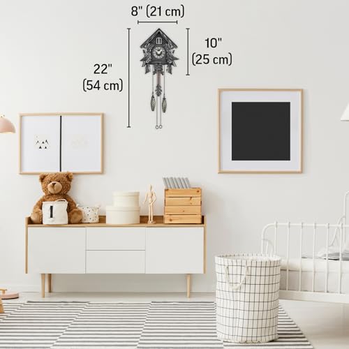 TIMEGEAR Cuckoo Clock with Night Mode, Singing Bird, Wooden Decorations and Swinging Pendulum - Image 4