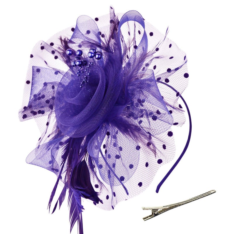 DRESHOW Fascinators Hat Flower Mesh Ribbons Feathers on a Headband and a Clip Tea Party Headwear for Girls and Women - Image 1