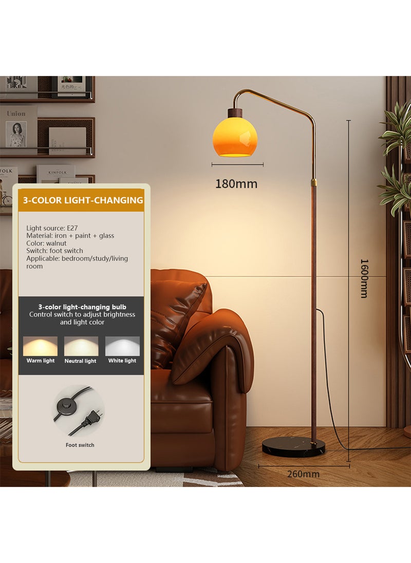 Onelight - Sunset 3-Color Glass Shade Floor Lamp with Wood Finish Stand Three Light Color Options Foot Switch Ideal for Living Room and Bedroom Standing Lamp - Image 1