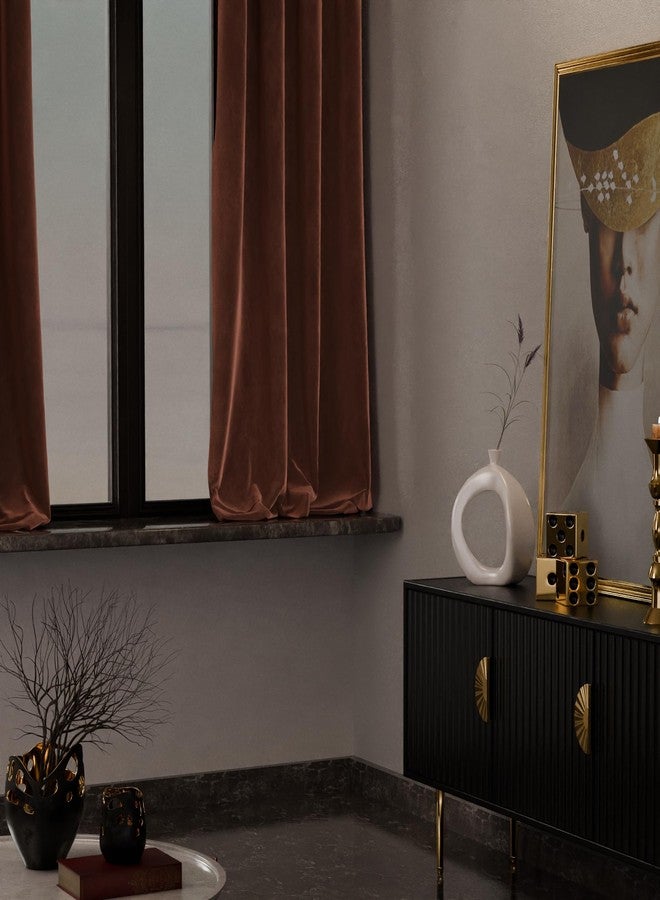 Stoa Paris Velvet Curtains for Window, Premium Dim-Out Curtain for Living Room, Bedroom, Home Decor, Parda with Easy Grommet Installation, Pack of 1, Date Night - Caramel Caress - Image 2