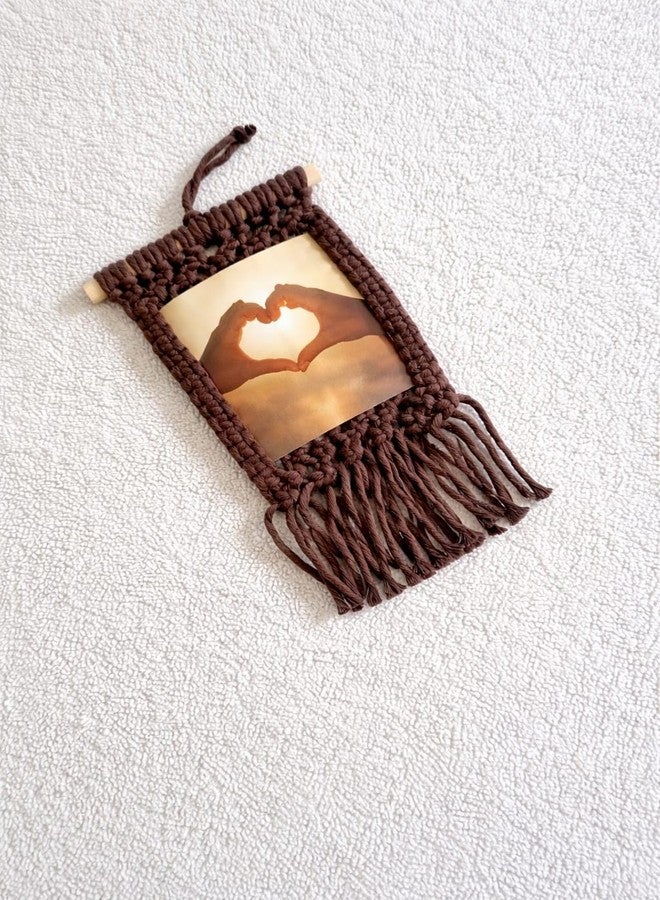Handmade Macrame Photo Frame Wall Hanging, Brown, Boho Cotton Rope, Decorative Home Decor - Image 2