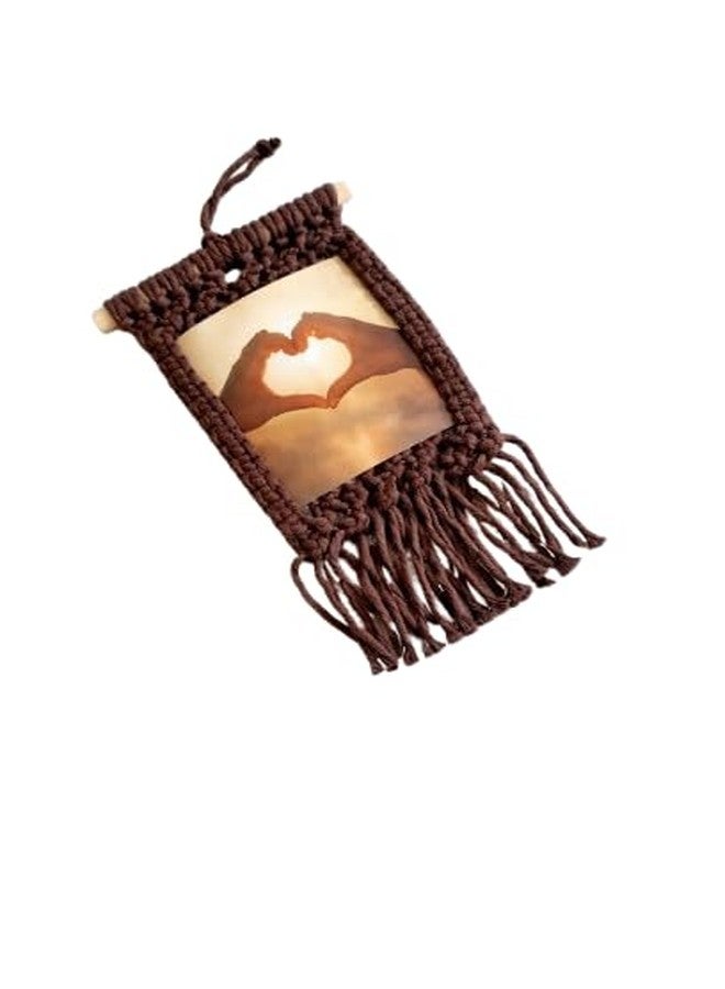 Handmade Macrame Photo Frame Wall Hanging, Brown, Boho Cotton Rope, Decorative Home Decor - Image 1