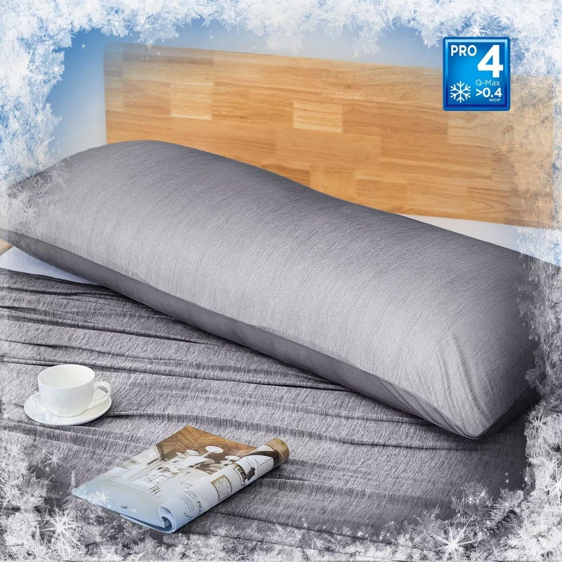  هومفين Homfine تبريد وسادة حجم الجسم - الجانب المزدوج Q -Max 0.439 ألياف التبريد لحامي وسادة التنفس تغطية وسادة باردة طويلة للعرق النائم الساخن السحاب الخفي 1 (20 "" x54 "أسود) - Image 4