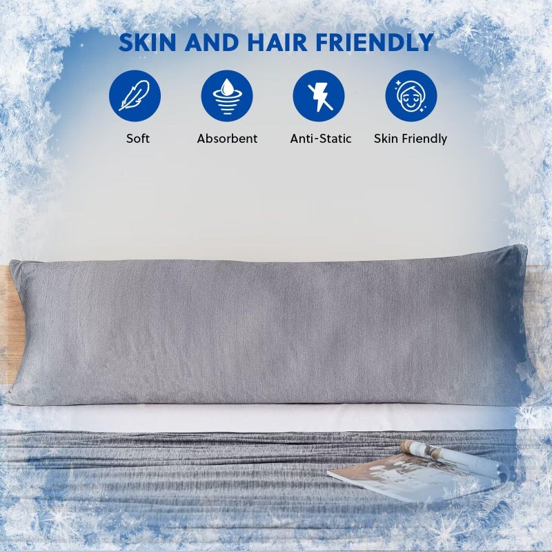  هومفين Homfine تبريد وسادة حجم الجسم - الجانب المزدوج Q -Max 0.439 ألياف التبريد لحامي وسادة التنفس تغطية وسادة باردة طويلة للعرق النائم الساخن السحاب الخفي 1 (20 "" x54 "أسود) - Image 2