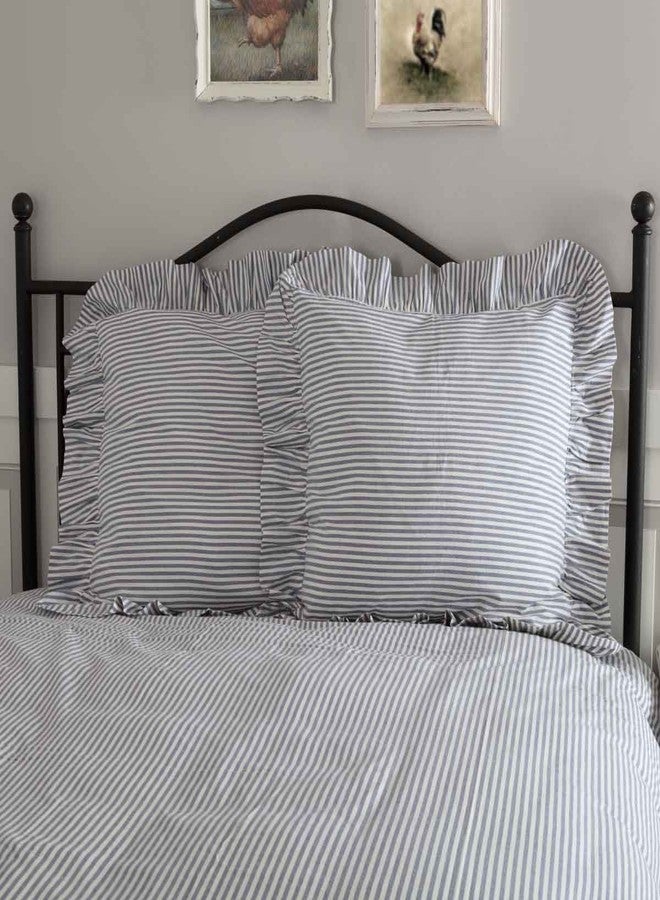 Piper Classics Farmhouse Ticking Stripe Blue Euro Sham, 26" x 26" Square, 100% Cotton - Image 1
