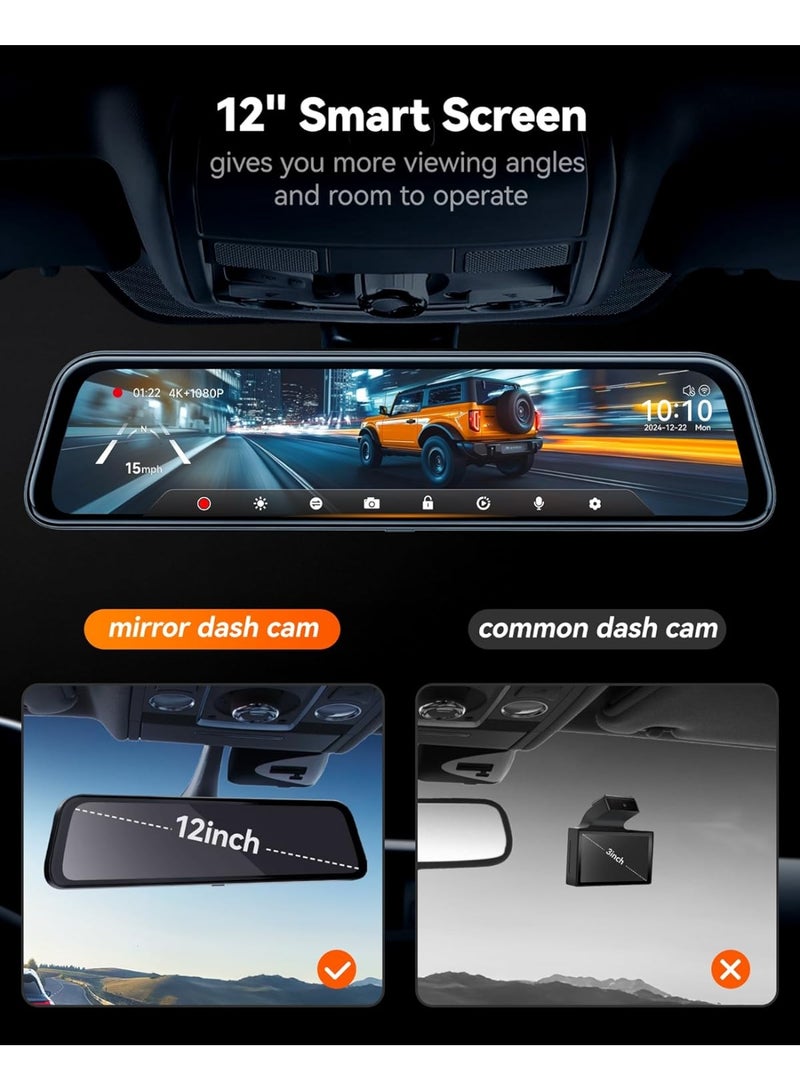 وولف بوكس كاميرا احتياطية للوحة القيادة من وولف بوكس ​​G840S، 12 بوصة، بدقة 4K، ومرآة رؤية خلفية ذكية بتردد 5.8 جيجاهرتز، مزودة بخاصية واي فاي للسيارات والشاحنات، وكاميرات مزدوجة للرؤية الأمامية والخلفية، ورؤية ليلية، ومساعدة في ركن السيارة، وبطاقة ذاكرة 32 جيجابايت، ونظام تحديد المواقع العالمي (GPS). - Image 5