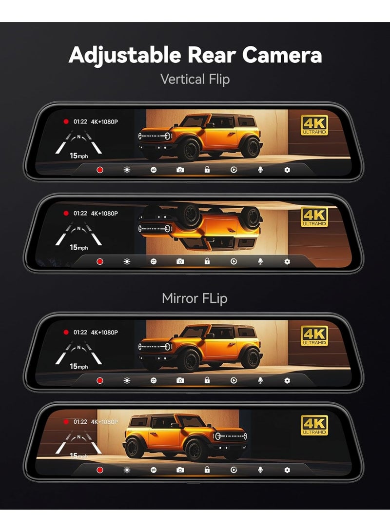 وولف بوكس كاميرا احتياطية للوحة القيادة من وولف بوكس ​​G840S، 12 بوصة، بدقة 4K، ومرآة رؤية خلفية ذكية بتردد 5.8 جيجاهرتز، مزودة بخاصية واي فاي للسيارات والشاحنات، وكاميرات مزدوجة للرؤية الأمامية والخلفية، ورؤية ليلية، ومساعدة في ركن السيارة، وبطاقة ذاكرة 32 جيجابايت، ونظام تحديد المواقع العالمي (GPS). - Image 3