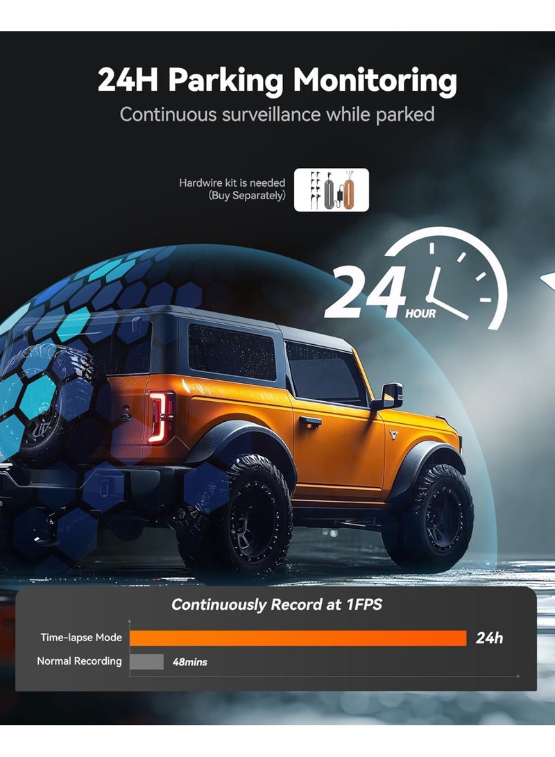 وولف بوكس كاميرا احتياطية للوحة القيادة من وولف بوكس ​​G840S، 12 بوصة، بدقة 4K، ومرآة رؤية خلفية ذكية بتردد 5.8 جيجاهرتز، مزودة بخاصية واي فاي للسيارات والشاحنات، وكاميرات مزدوجة للرؤية الأمامية والخلفية، ورؤية ليلية، ومساعدة في ركن السيارة، وبطاقة ذاكرة 32 جيجابايت، ونظام تحديد المواقع العالمي (GPS). - Image 4