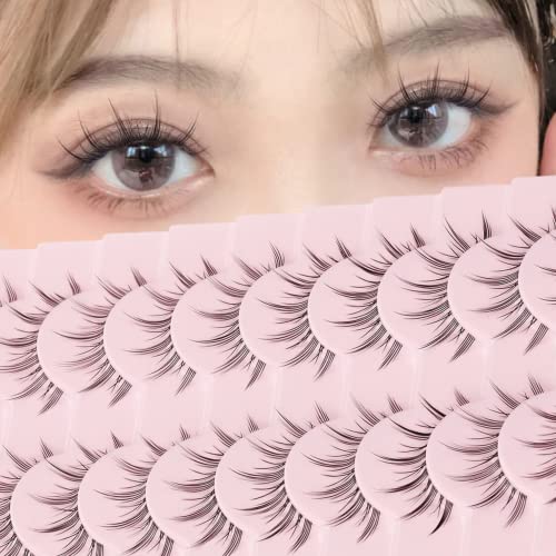 Manga Lashes Natural Look Japanese Anime Lashes Korean Asian Wispy Spiky Lashes with Clear Band Short Fake Eyelash 10 Pairs Pack by outopen