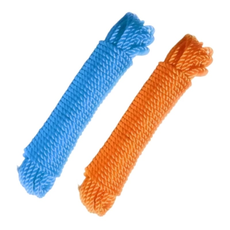 CLEZARO Pack of 2 Cloth Drying Rope Nylon Rope for Hanging Clothes Hanging Rope for Both Indoor and Outdoor Purpose Approx 5 Meter Length Multicolor H79 - Image 1