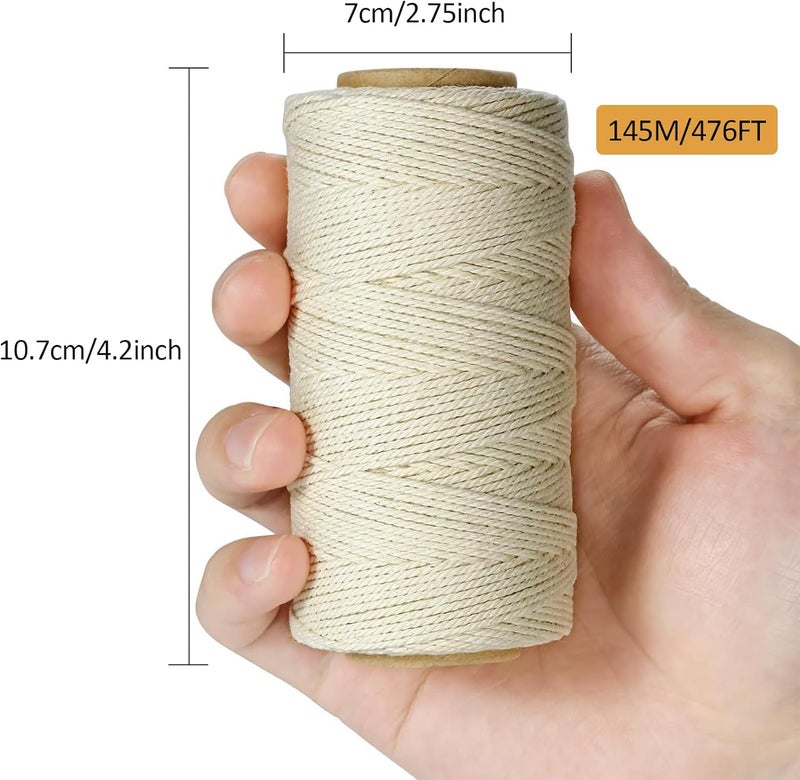 TJMOREE 2 Pack Butchers Twine, 3Ply 145m/476ft 1mm Thick Food Safe Cotton Cooking Meat Rope String Baker’s Twine Fit to Parcel Sausage and Decorate Crafts (Beige) - Image 2