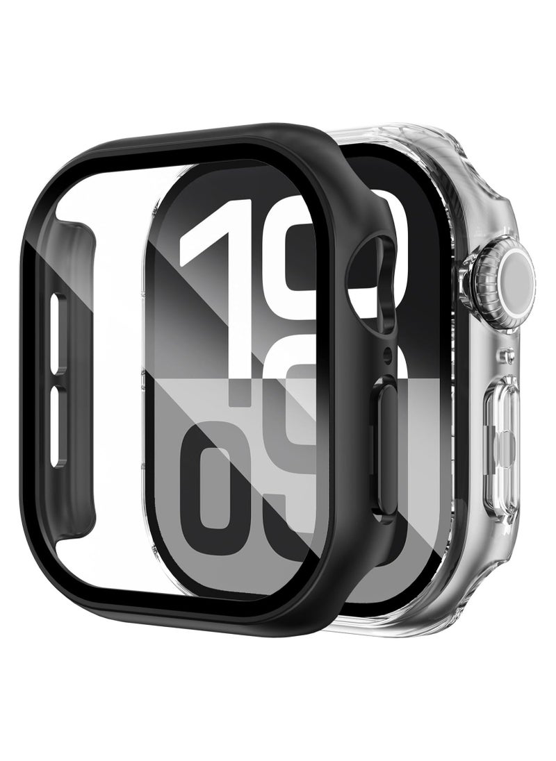 SNW 2 Pack Compatible with Apple Watch Series 10 Case 46mm for Men Women, Hard PC Case with Tempered Glass Apple Watch Screen Protector for 42mm 46mm iWatch 10 Cover (46mm, Black/Clear)  - Image 1
