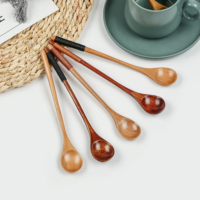 Honey Coffee Wooden Spoon With Thin Handle, Wire-Wrapped Spoon, Pointed Spoon, Wooden Stirring Spoon, Teaspoon, Spoon, Japanese-Style Tableware, Natural Wood - Image 4