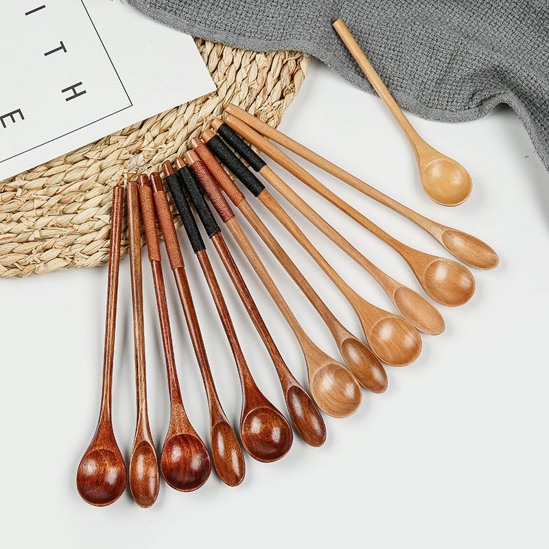 Honey Coffee Wooden Spoon With Thin Handle, Wire-Wrapped Spoon, Pointed Spoon, Wooden Stirring Spoon, Teaspoon, Spoon, Japanese-Style Tableware, Natural Wood - Image 2