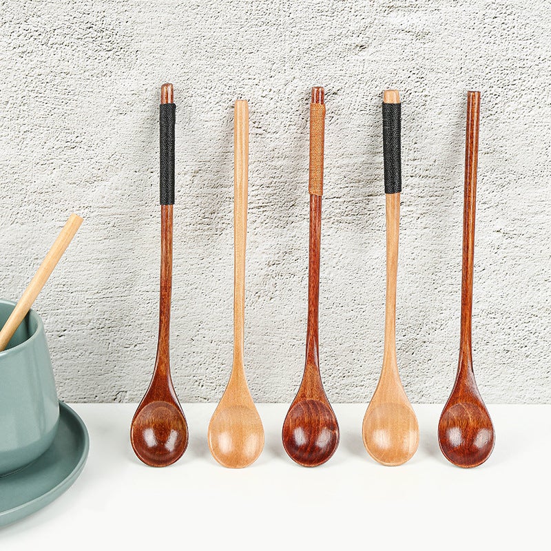 Honey Coffee Wooden Spoon With Thin Handle, Wire-Wrapped Spoon, Pointed Spoon, Wooden Stirring Spoon, Teaspoon, Spoon, Japanese-Style Tableware, Natural Wood - Image 3