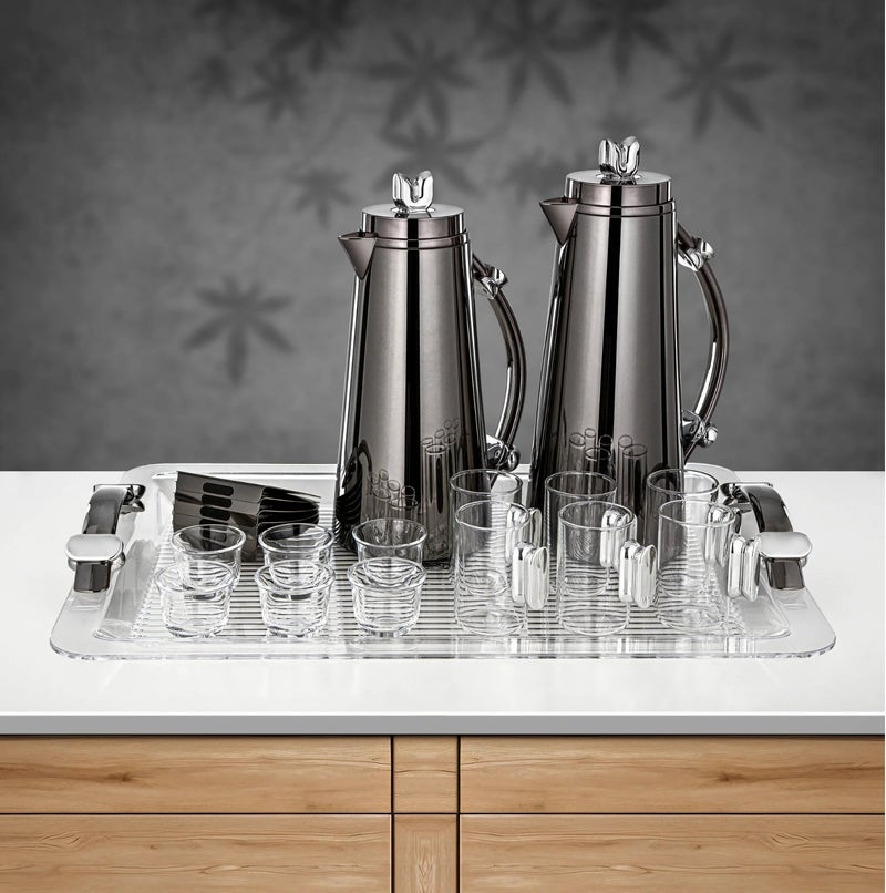 Almarjan 21 Pieces Tea & Coffee Set, Gun Black & Silver - Image 1