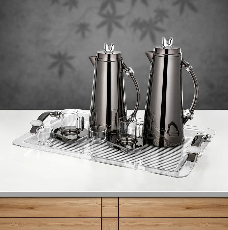 Almarjan 21 Pieces Tea & Coffee Set, Gun Black & Silver - Image 2