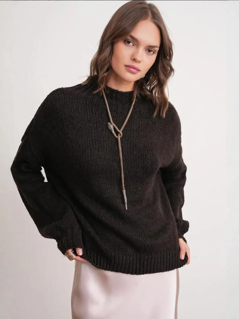 MixRay Mixray Relaxed Fit Crew Neck Thick Knit Sweater