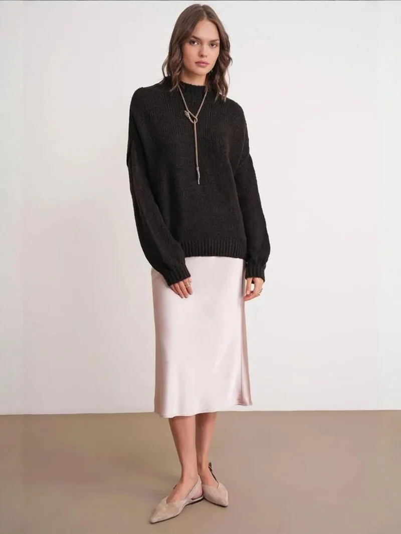 MixRay Mixray Relaxed Fit Crew Neck Thick Knit Sweater