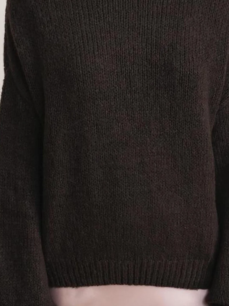 MixRay Coffee Brown Mixray Relaxed Fit Crew Neck Thick Knit Sweater for Women | Best Price UAE
