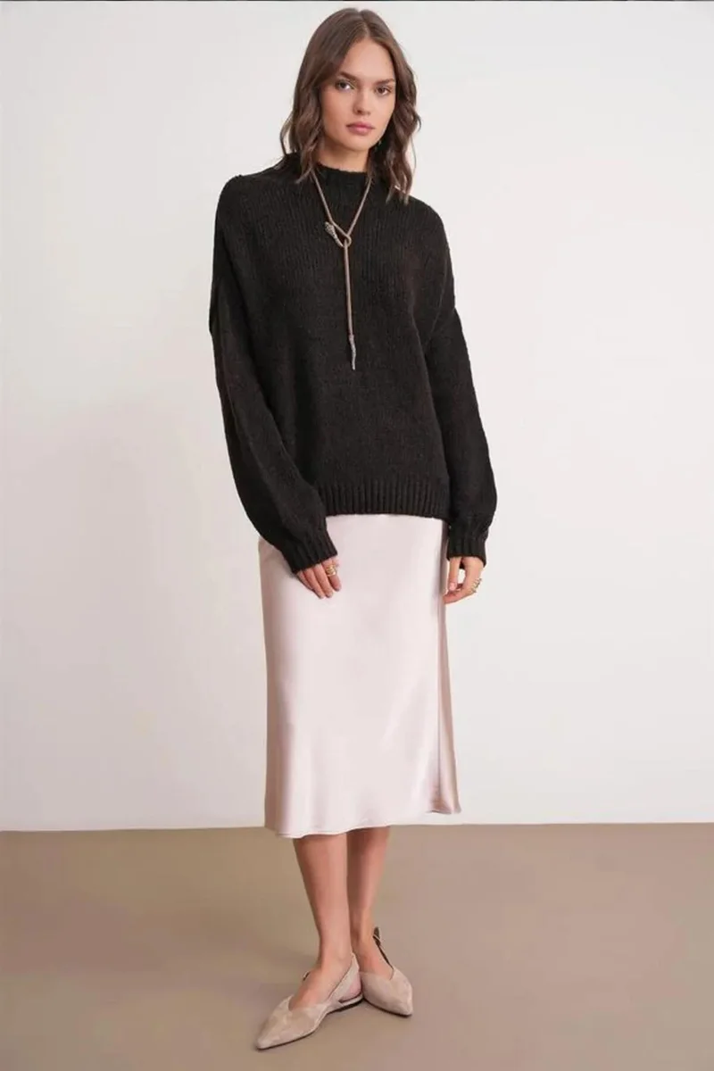 Mixray Mixray Relaxed Fit Crew Neck Thick Knit Sweater