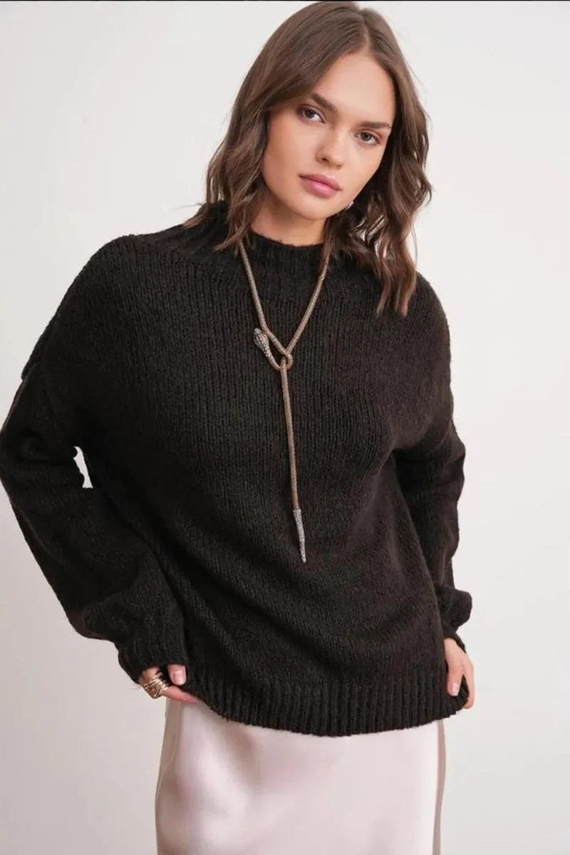 Mixray Mixray Relaxed Fit Crew Neck Thick Knit Sweater