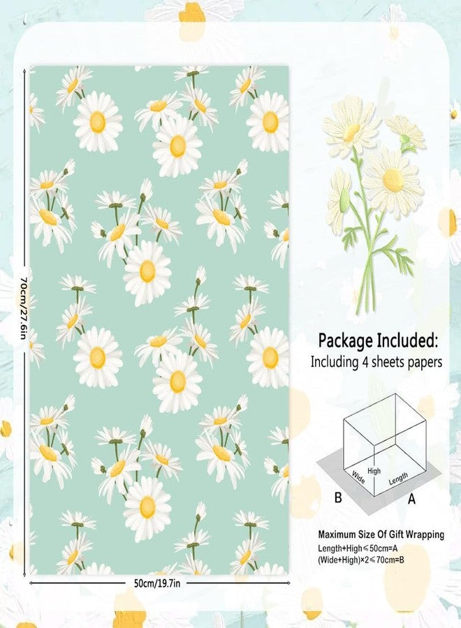 Geluode Daisy Floral Wrapping Paper, Groovy Boho Spring White Daisies Garden Floral Mint Green Gift Wrap Paper, 4 Sheets Folded Flat 20x28inches Per Sheet For Birthday Party Wedding DIY Crafts - Image 2
